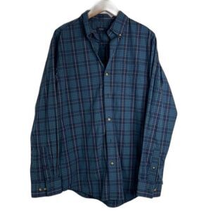Arrow Green Plaid Long Sleeve Cotton Blend Button Front Shirt Size Medium